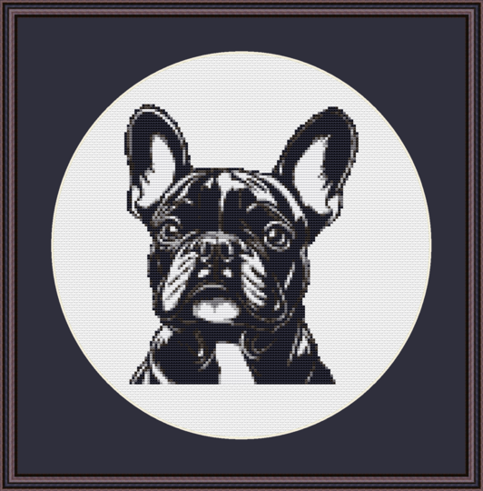 Kreuzstichvorlage Französische Bulldogge Karl, ein Frenchie als Stickmuster