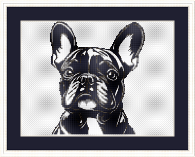 Kreuzstichvorlage Französische Bulldogge Karl, ein Frenchie als Stickmuster