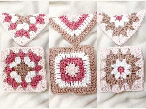 Häkelanleitung Halbes & Ganzes Granny Square 3er Set – Basic, Solid, Daisy