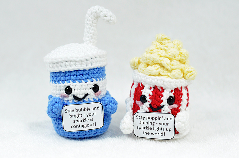 Häkelanleitung Popcorn & Soda (mit motivierenden Sprüchen)