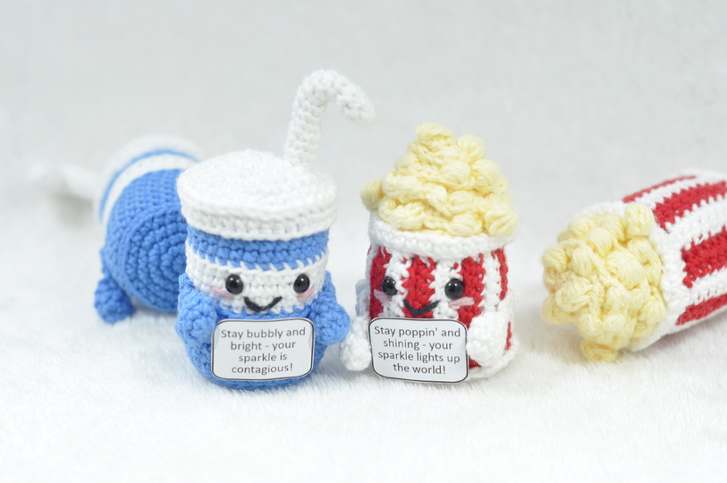 Häkelanleitung Popcorn & Soda (mit motivierenden Sprüchen)
