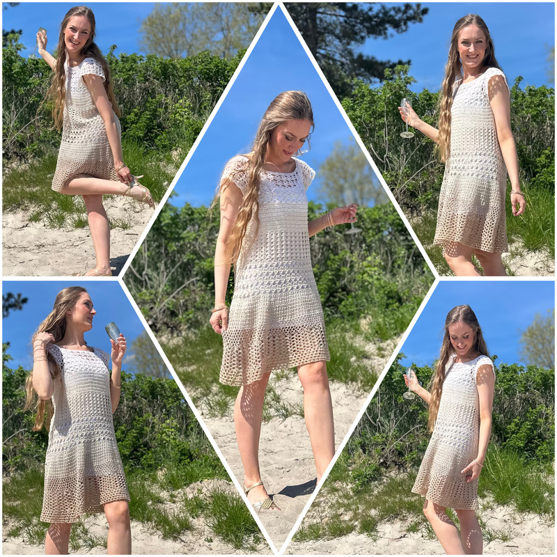 1-Bobbel-Häkelkleid CHAMPAGNE