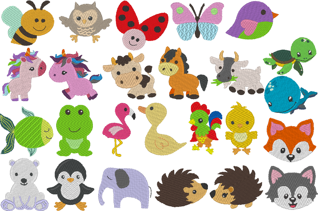 Stickdatei - Puschen Motive mit Tieren in 5cm, 6cm und 7cm