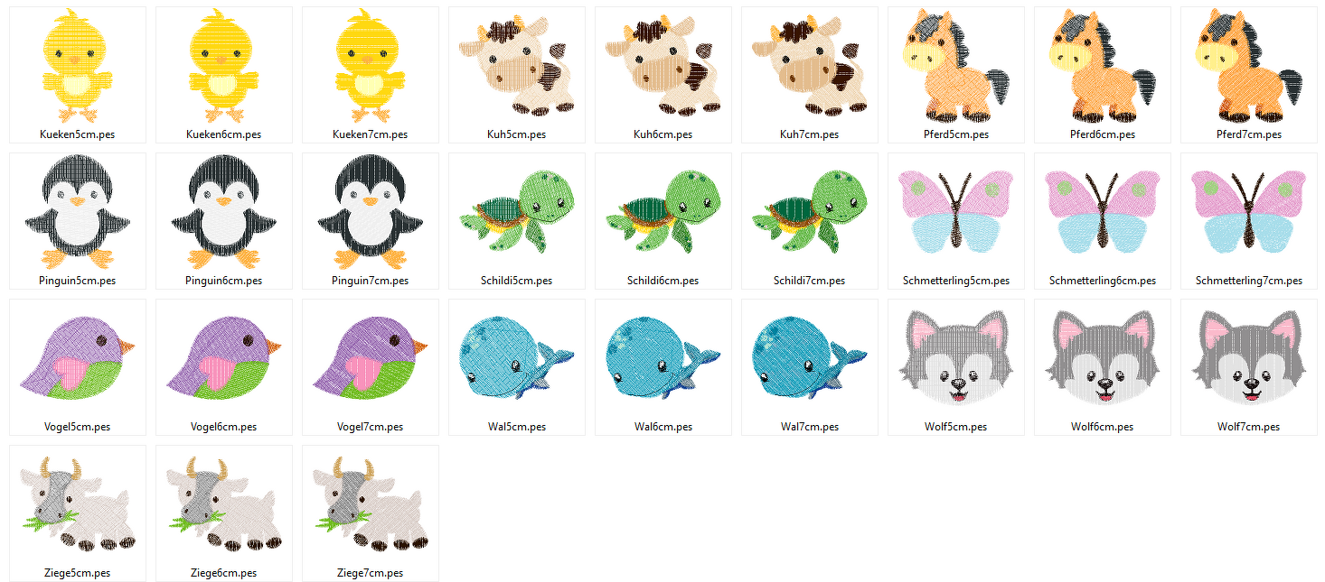 Stickdatei - Puschen Motive mit Tieren in 5cm, 6cm und 7cm - Bild 2