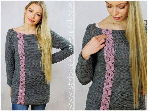 Häkelanleitung für Pullover mit farbigen Zopf | Häkelpulli ItalyWool #6
