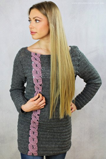 Häkelanleitung für Pullover mit farbigen Zopf | Häkelpulli ItalyWool #6