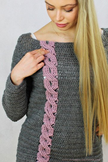 Häkelanleitung für Pullover mit farbigen Zopf | Häkelpulli ItalyWool #6