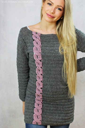 Häkelanleitung für Pullover mit farbigen Zopf | Häkelpulli ItalyWool #6