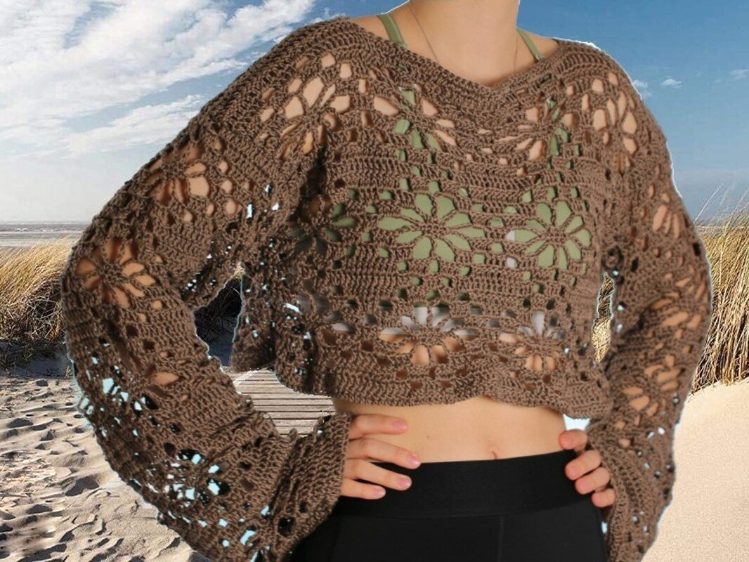 Häkelmuster - Flower Butterfly Shirt Sweater crochet pattern