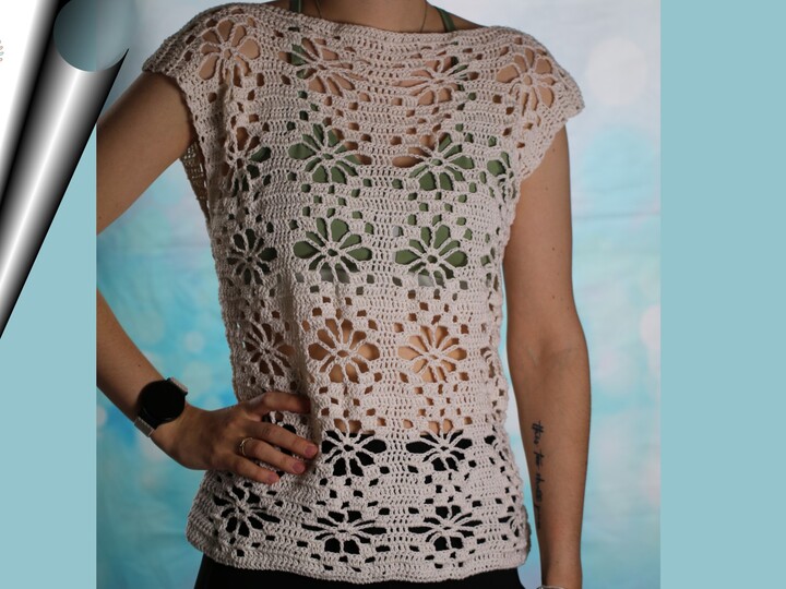 Häkelmuster - Flower Butterfly Shirt Sweater crochet pattern