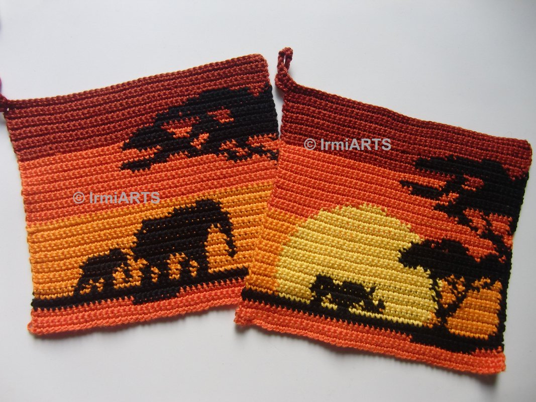 Crochet pattern for potholders with African animals (suitable for normal cr