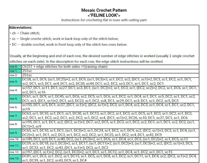 Overlay Mosaic Crochet pattern "Feline Look", PDF instant download, English