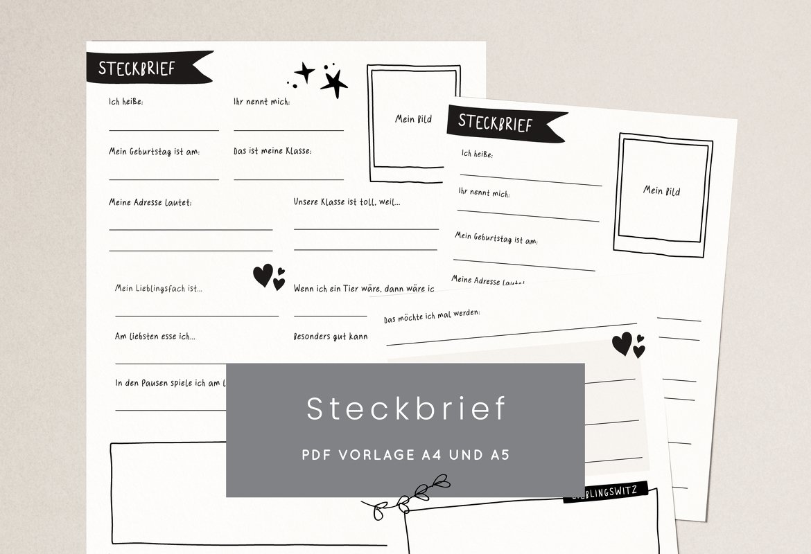 Steckbrief A4 &amp; A5 für Klassenzeitung oder Freundebuch