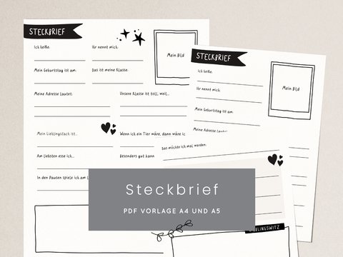 Steckbrief A4 & A5 für Klassenzeitung oder Freundebuch