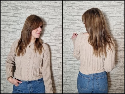253 Strickanleitung Pullover Kurzpullover Zöpfchen