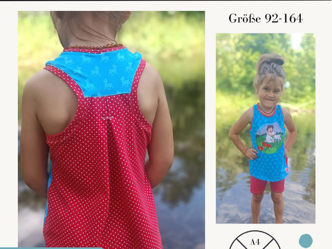 Schnittmuster Racerback Tanktop Shirt Kira für Mädchen Gr.92-164