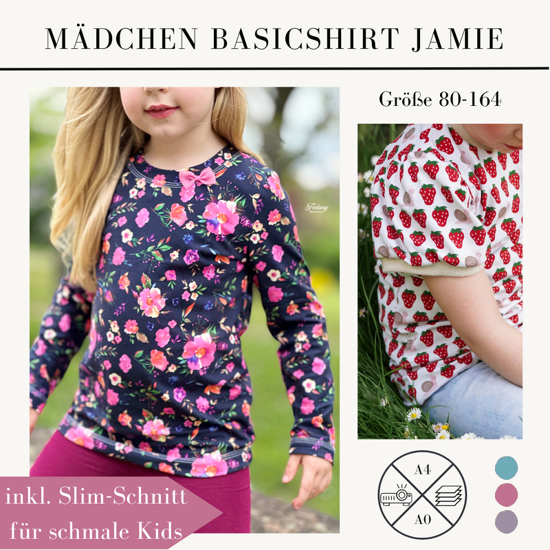 Schnittmuster Basicshirt Shirt für Mädchen Jamie Gr. 80-164