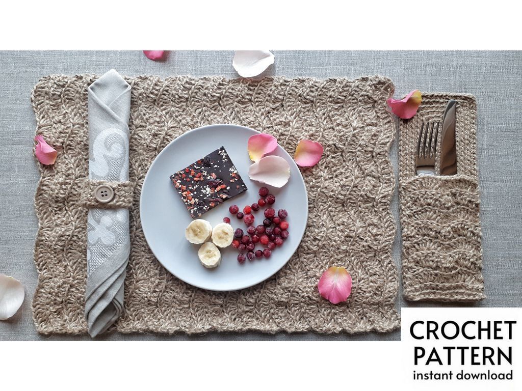 Crochet Pattern Table mat pattern with cutlery holder and napkin ring DIY