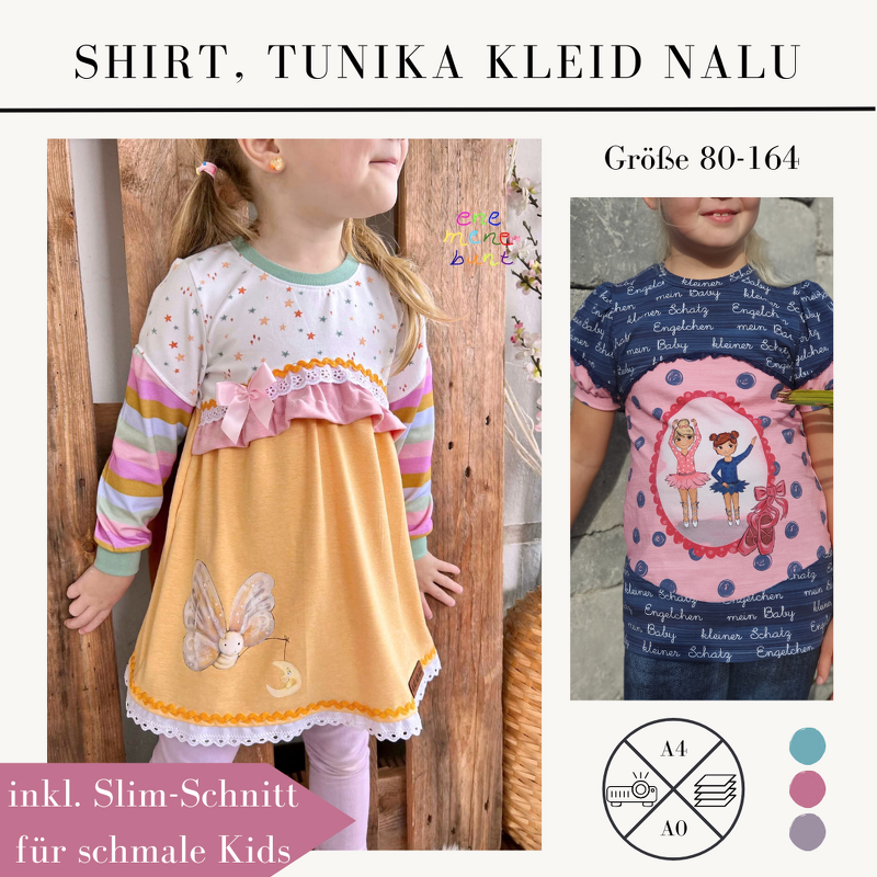 Schnittmuster Shirt, Tunika und Kleid für Mädchen Nalu 80-164