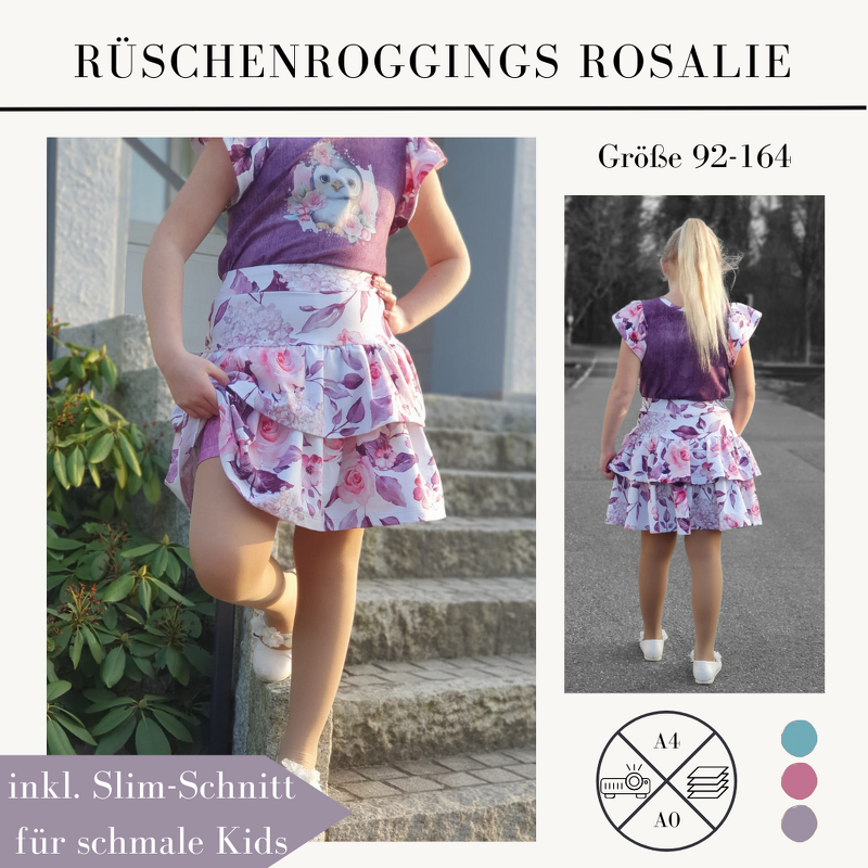 Schnittmuster Rosalie Rüschen Roggings Rock mit Leggings Gr. 92-164