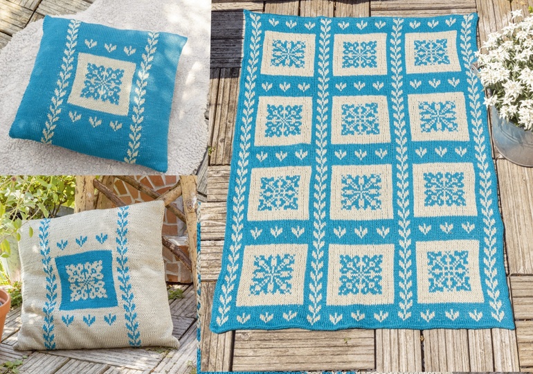 Decke mit Kissen mit Jacquardmusern