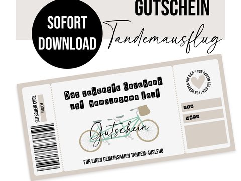Gutschein zum Ausdrucken TANDEM-AUSFLUG digitale Datei Gutschein DOWNLOAD