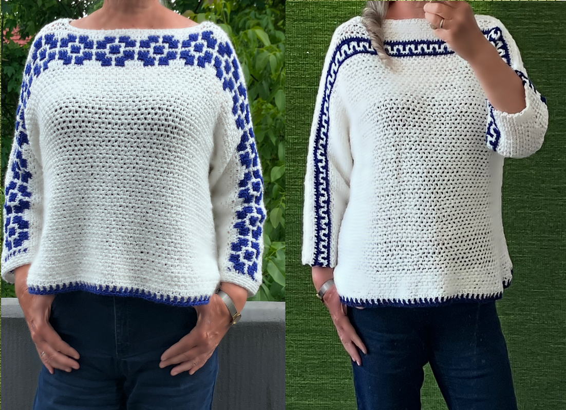 Weißblauer Pulli - Greece- Häkelanleitung