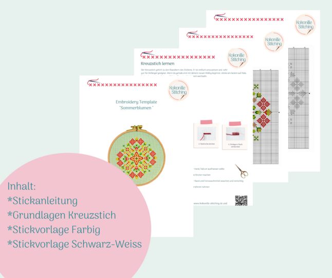 Stickvorlage PDF "Sommerblumen" Stickvorlage im Kreuzstich