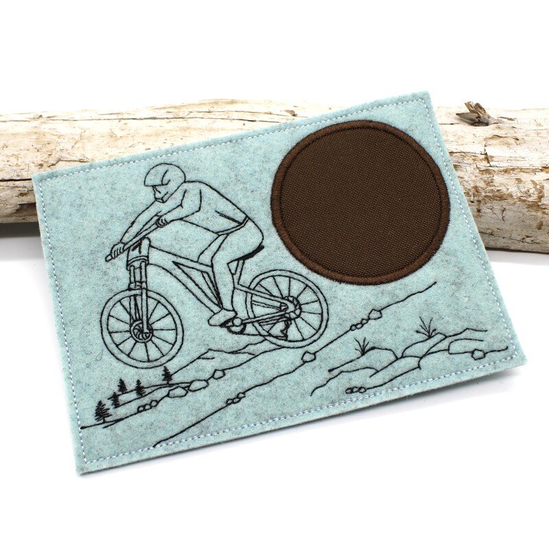 Stickdatei Mugrug Untersetzer Biker Fahrrad Mountainbike 13x18cm