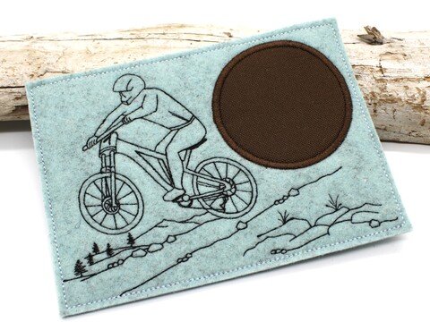 Stickdatei Mugrug Untersetzer Biker Fahrrad Mountainbike 13x18cm