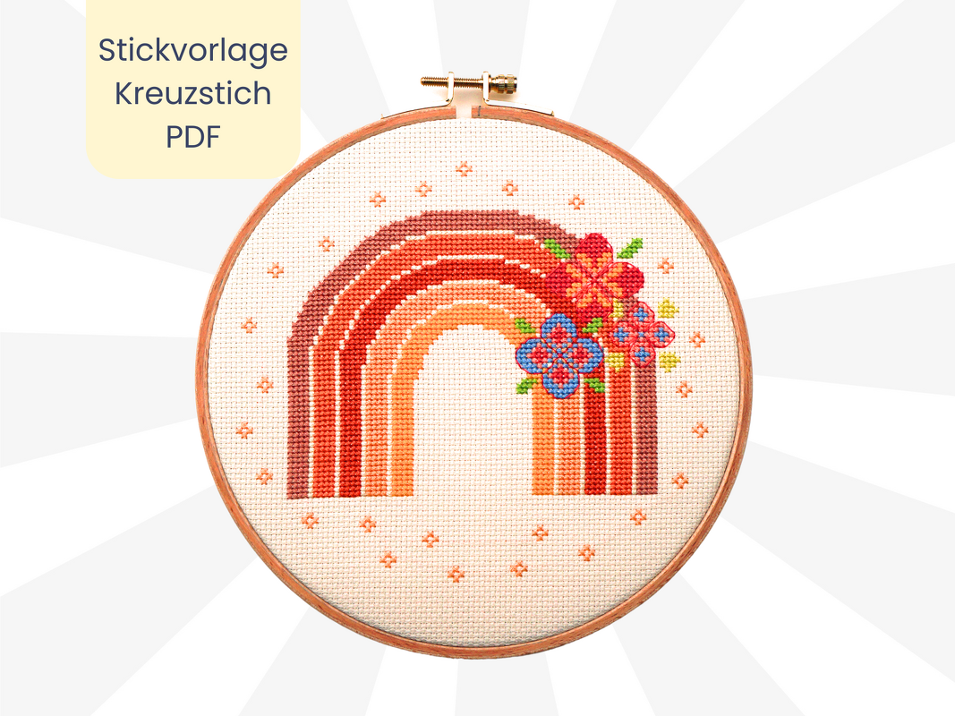 Stickvorlage PDF "Retro Regenbogen" Download Vorlage im Kreuzstich