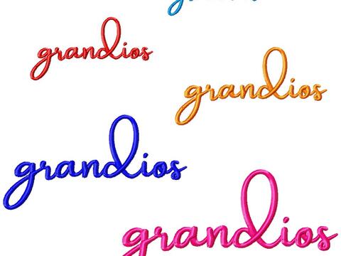 Stickdatei "grandios" - Wort in fünf Größen, Schrift, Statement, Satinstich