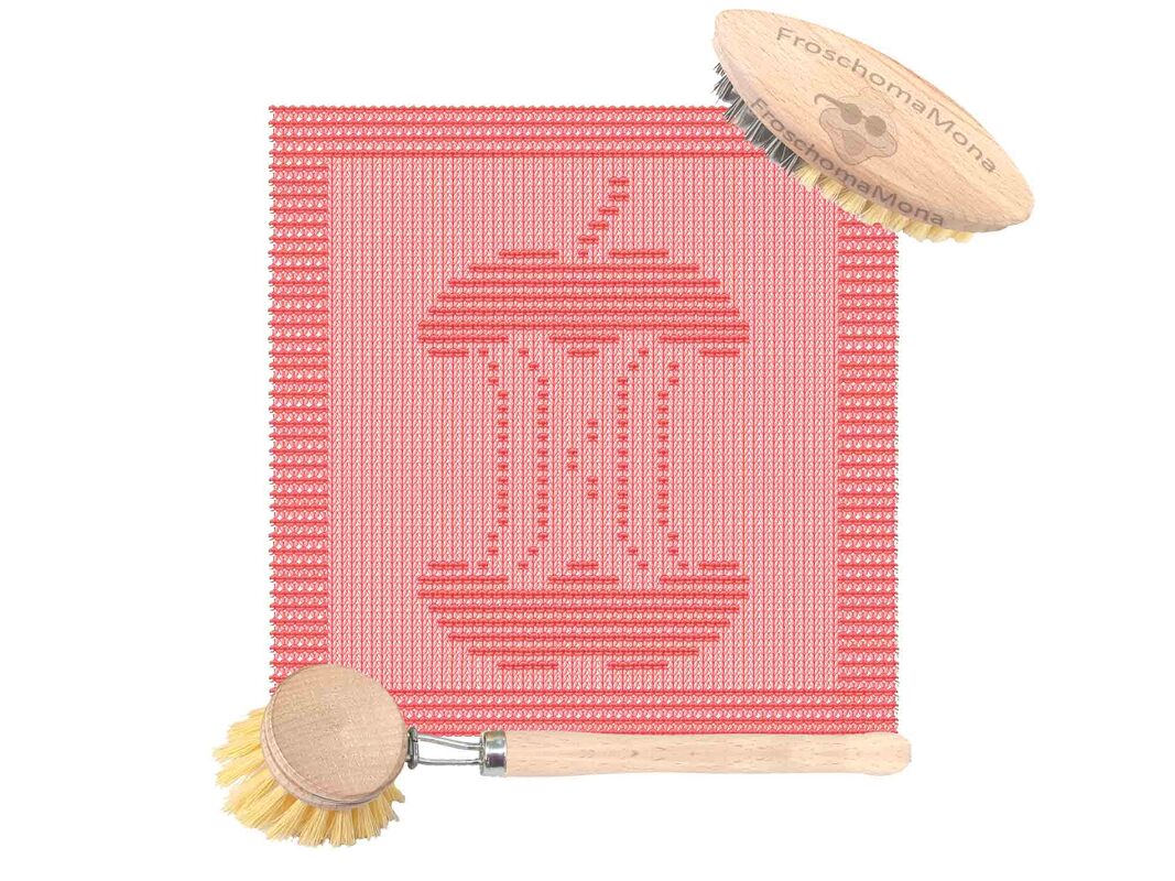 fruchtige Strickmotive „Apfel mit Made und Blatt“ + „Apfelbutzen“ Spültuch - Bild 9