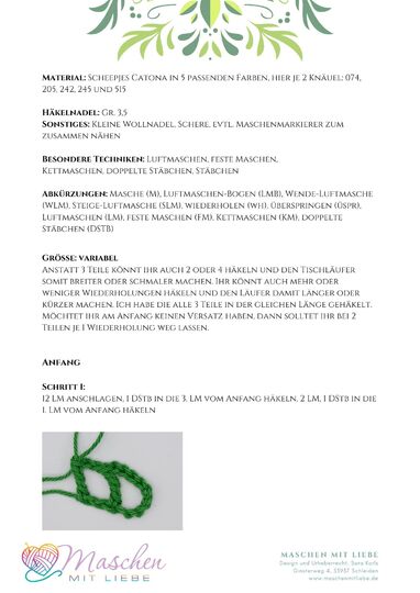 Häkelanleitung Tischläufer "Green Waves", variabel