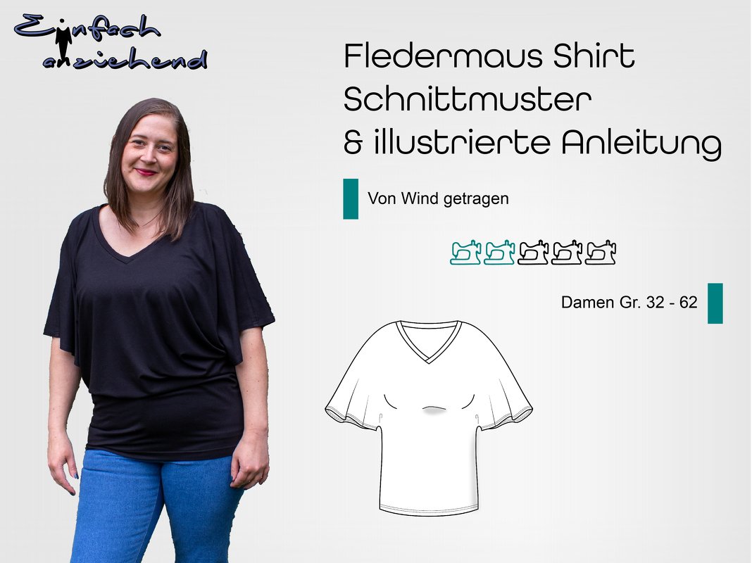 Schnittmuster Fledermausshirt Von Wind getragen Gr. 32 - 62