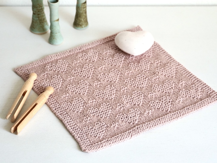 Dishcloth "Hearts", knitting pattern, easy to knit