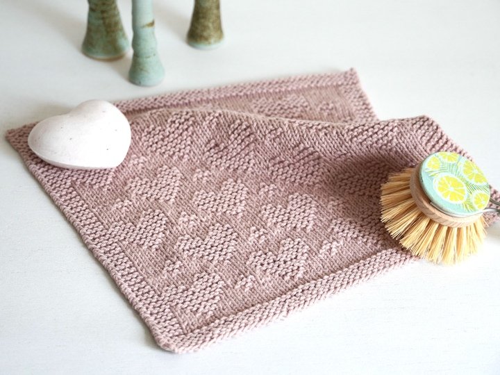 Strickanleitung für Spültuch mit Herz-Muster, einfach