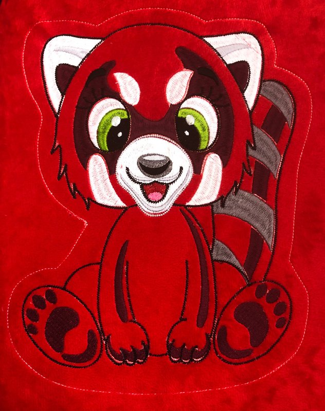 Stickdatei ITH Panda rot Pitt für Rahmen 16×26 cm, Maschinenstickdatei