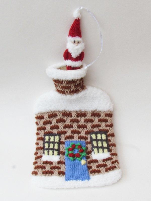TeaCosyFolk Christmas House Hot Water Bottle Cover Knitting Pattern - Image 2