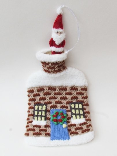 TeaCosyFolk Christmas House Hot Water Bottle Cover Knitting Pattern