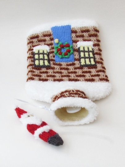 TeaCosyFolk Christmas House Hot Water Bottle Cover Knitting Pattern