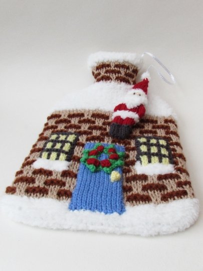 TeaCosyFolk Christmas House Hot Water Bottle Cover Knitting Pattern