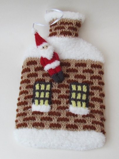 TeaCosyFolk Christmas House Hot Water Bottle Cover Knitting Pattern