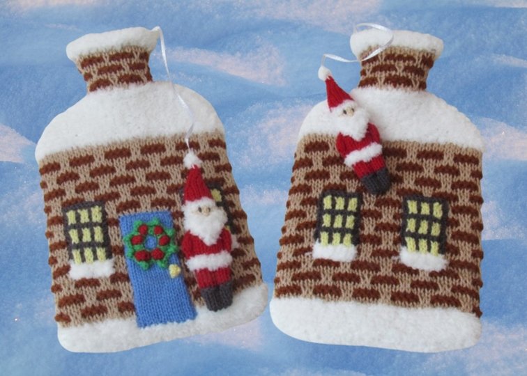 TeaCosyFolk Christmas House Hot Water Bottle Cover Knitting Pattern
