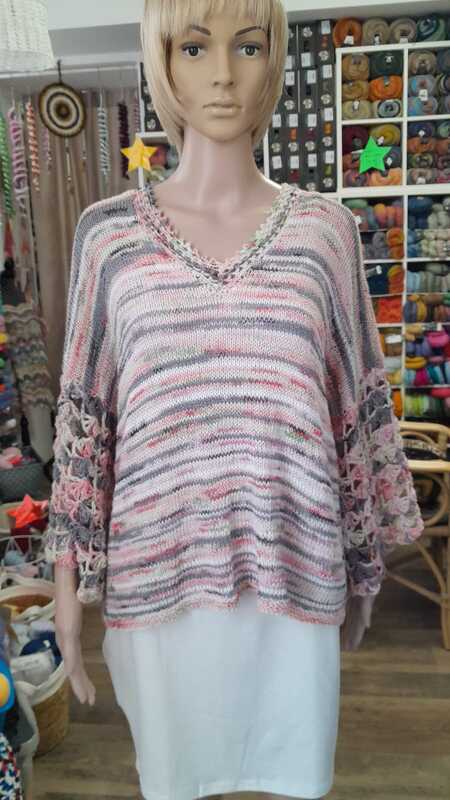 Toller Sommerpulli gestrickt mit gehäkelten Ärmeln Oversize und superschön - Bild 7