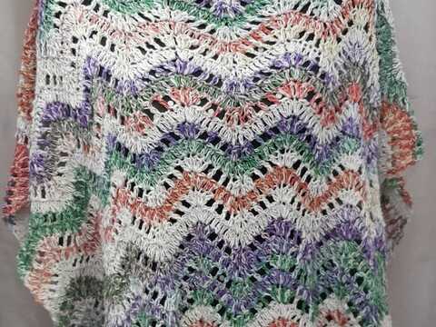 Sommer Poncho - Überwurf aus Sommergarn Hippie im Natural Look