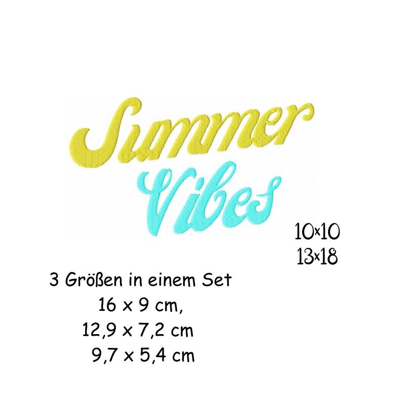 Stickdatei Summer Vibes 1 10x10 13x18 Applikation Sommer Schrift sticken So