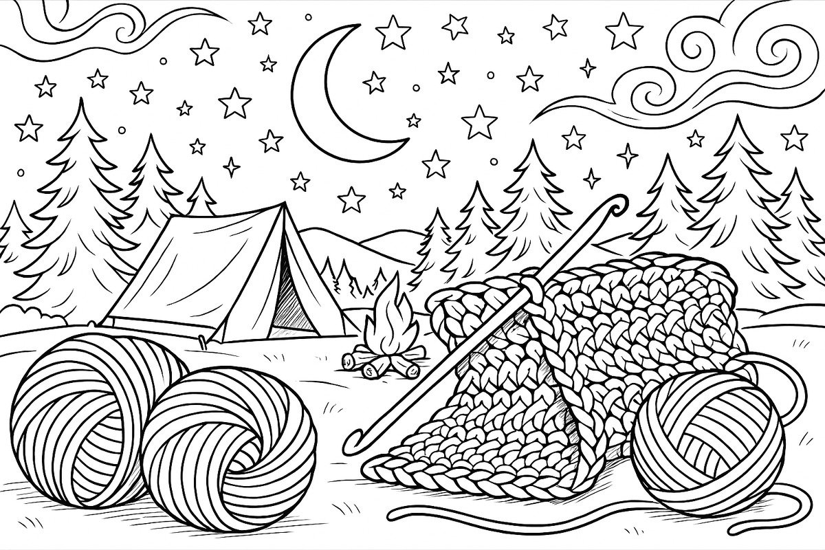 Ausmal-Auszeit - 2/25 - Häkelzeit beim Campen