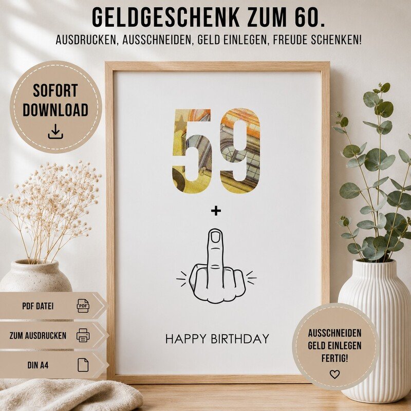 Poster GELDGESCHENK Geburtstag 60 Mittelfinger DOWNLOAD