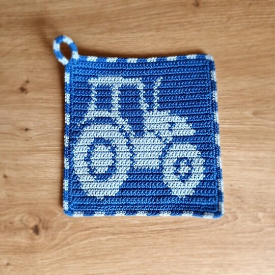 Häkelanleitung Topflappen "Traktor"